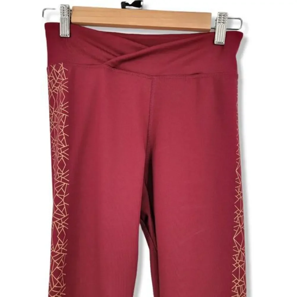 BSP Red Leggings With Gold Accents And‎ Mesh Bottoms Size Small